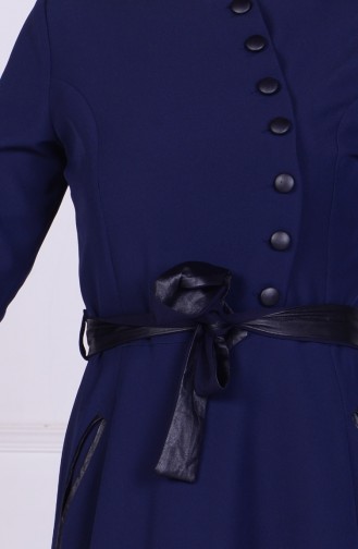 Düğmeli Cepli Elbise 1076-01 Lacivert