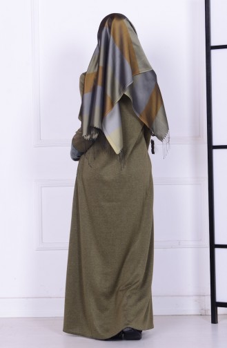 Abaya Détail Cuir 0416K-05 Vert Khaki 0416K-05