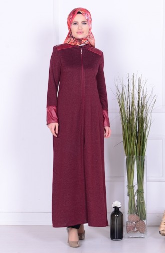 Abaya Détail Cıir 0416K-01 Bordeaux 0416K-01