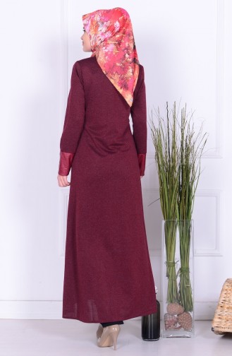 Abaya Détail Cıir 0416K-01 Bordeaux 0416K-01