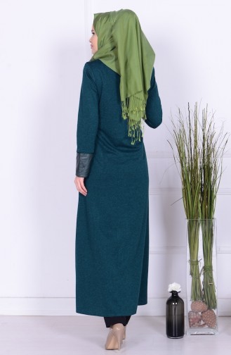 Abaya mit Leder Detail 0416K-02 Grün 0416K-02