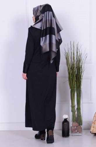 Abaya mit Leder Detail 0416K-04 Schwarz 0416K-04