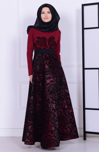 Claret Red Hijab Evening Dress 1081-01