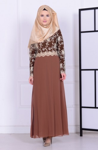 Camel Hijab Evening Dress 52488-14