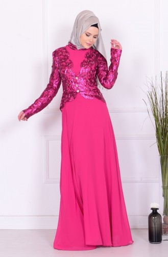 Fuchsia Hijab Evening Dress 5205-01