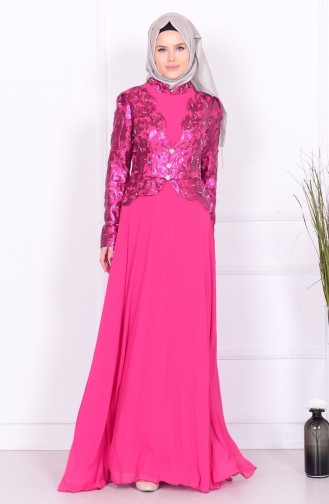 Fuchsia Hijab Evening Dress 5205-01