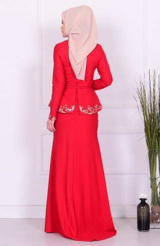 Red Hijab Evening Dress 5703-01