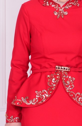 Red Hijab Evening Dress 5703-01