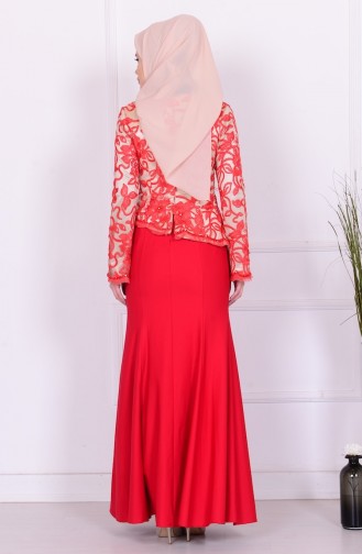 Red Hijab Evening Dress 5710-02