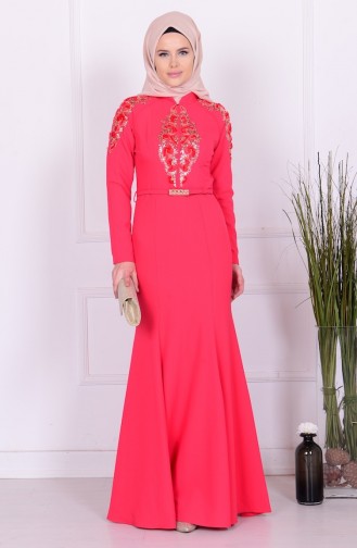 Vermilion Hijab Evening Dress 5709-04