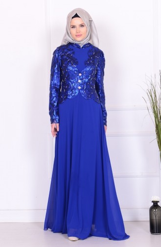 Saks-Blau Hijab-Abendkleider 5205-06