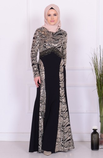 Black Hijab Evening Dress 5711-01