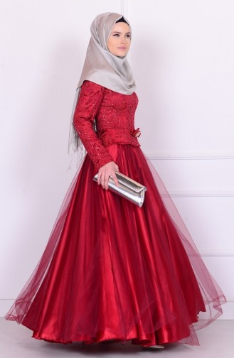 Claret Red Hijab Evening Dress 5102-01