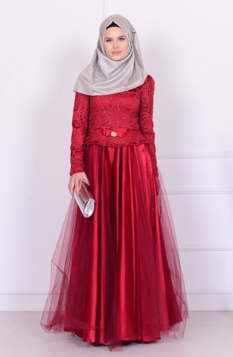 Claret Red Hijab Evening Dress 5102-01