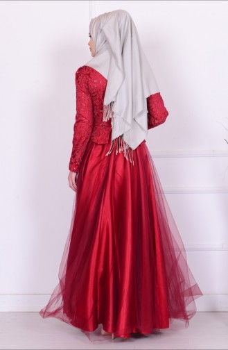 Claret Red Hijab Evening Dress 5102-01