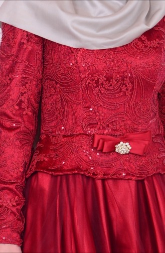 Claret Red Hijab Evening Dress 5102-01