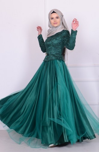 Green Hijab Evening Dress 5102-02
