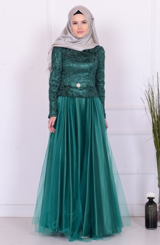 Green Hijab Evening Dress 5102-02