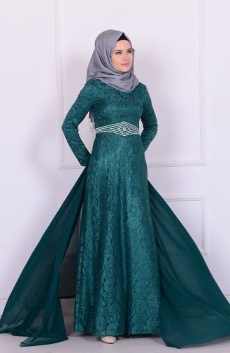 Green Hijab Evening Dress 6114-02