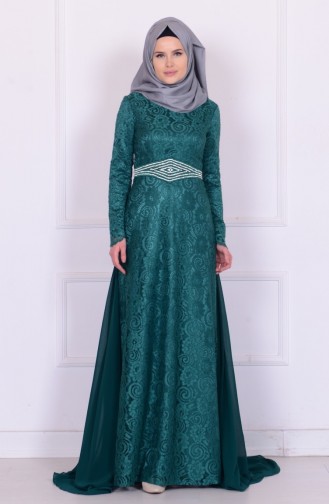 Robe de Soirée Bordée 6114-02 Vert 6114-02