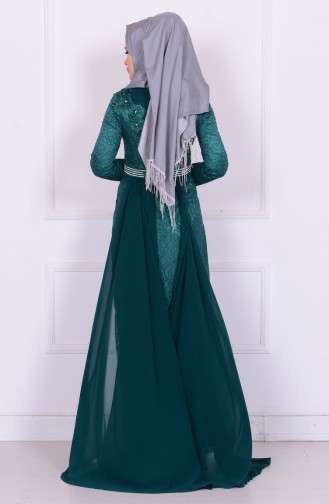 Robe de Soirée Bordée 6114-02 Vert 6114-02