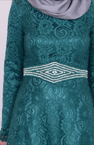 Robe de Soirée Bordée 6114-02 Vert 6114-02