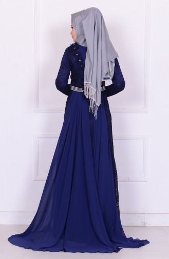 Navy Blue Hijab Evening Dress 6114-03