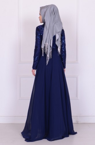 Navy Blue Hijab Evening Dress 6202-02