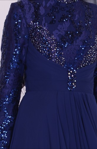Navy Blue Hijab Evening Dress 6202-02