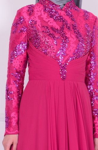 Robe de Soirée Mousseline Bordée de Perles 6202-03 Violet 6202-03