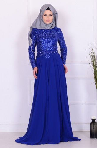 Saks-Blau Hijab-Abendkleider 6203-01
