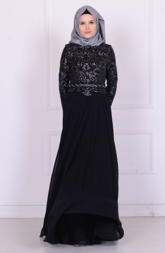 Black Hijab Evening Dress 6203-03