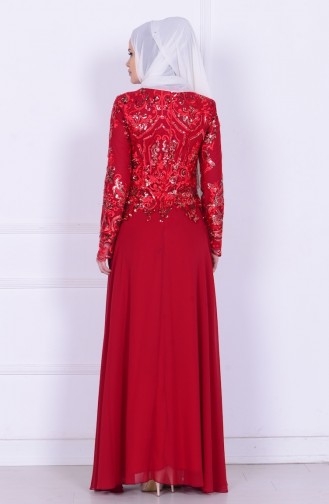 Claret Red Hijab Evening Dress 6212-02