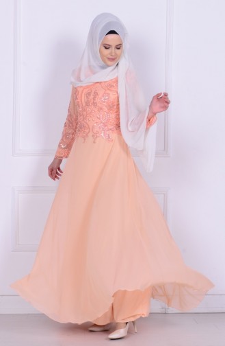 Lachsrosa Hijab-Abendkleider 6212-03