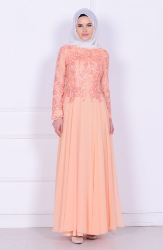 Salmon Hijab Evening Dress 6212-03