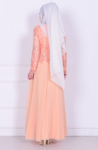 Salmon Hijab Evening Dress 6212-03