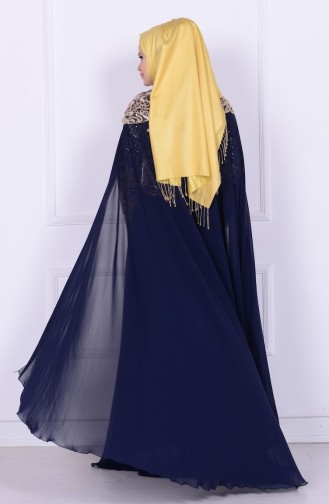 Navy Blue Hijab Evening Dress 6235-02