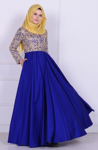Saks-Blau Hijab-Abendkleider 6306-02