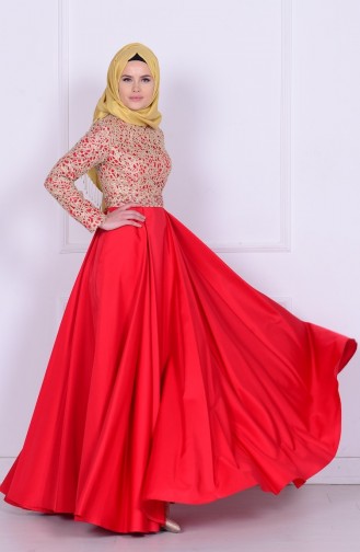 Red Hijab Evening Dress 6306-04