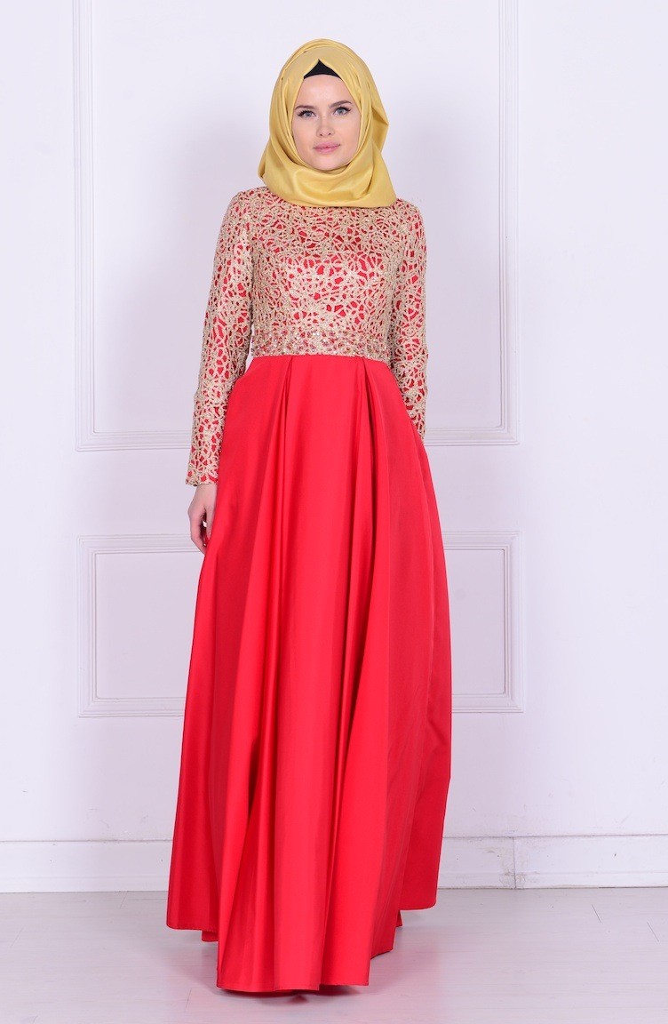 Red Hijab Evening Dress 630604 Sefamerve