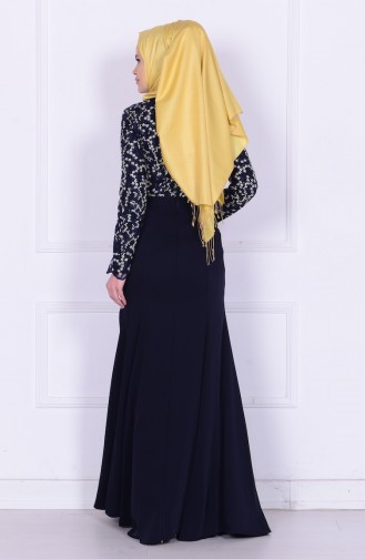 Navy Blue İslamitische Avondjurk 6618-01