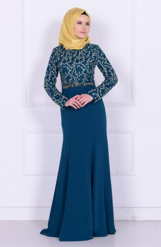 Green Hijab Evening Dress 6618-03