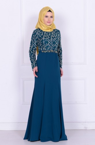 Green Hijab Evening Dress 6618-03