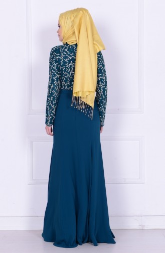 Green Hijab Evening Dress 6618-03