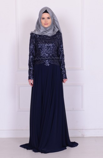 Dunkelblau Hijab-Abendkleider 6803-02