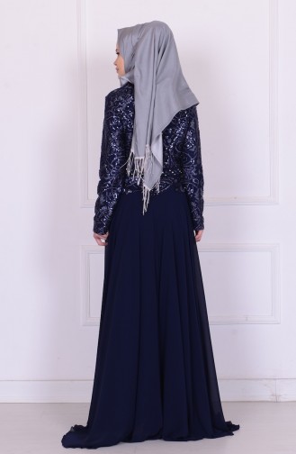 Navy Blue Hijab Evening Dress 6803-02