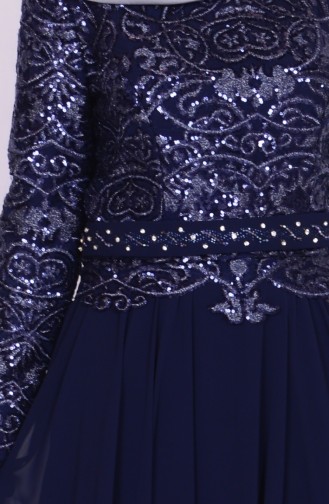 Navy Blue Hijab Evening Dress 6803-02