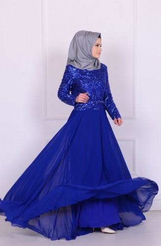 Saks-Blau Hijab-Abendkleider 6803-04