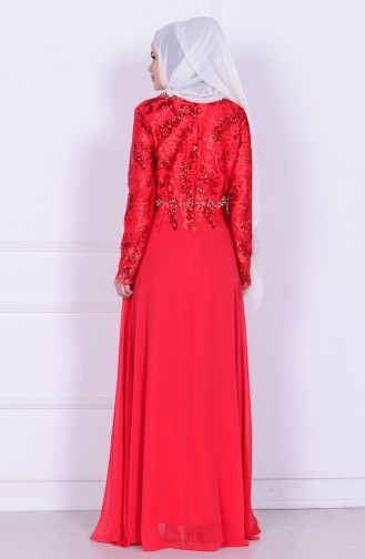 Red Hijab Evening Dress 6819-01