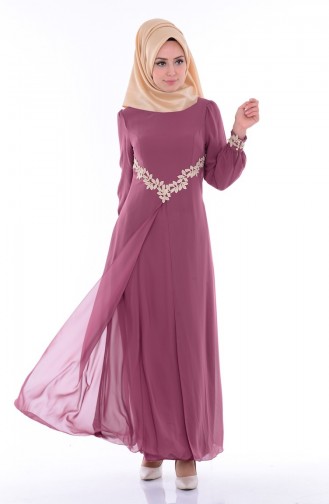 Şifon Elbise 52419-16 Gül Kurusu